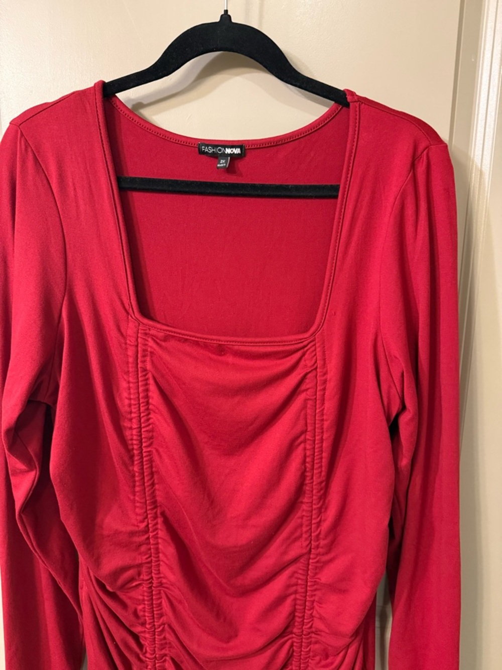 Fashion Nova Red Ruched Long-Sleeve Mini Dress - 2X - Picture 2 of 3